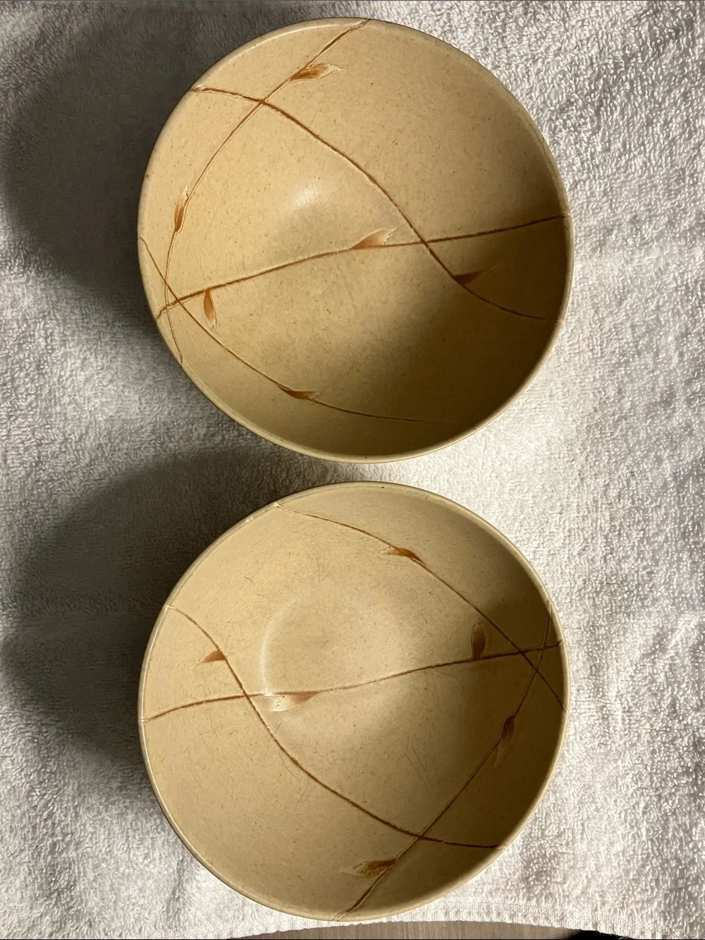 2 Pottery Barn Willow Cereal Bowls in Beige with Brown  Japan